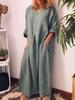 Abito Lungo Maxi da Donna Girocollo Manica Lunga Lino Cotone Casual Oversize Tunichetta con Tasche Laterali Colore Unico Abito Lungo per Vacanze Primaverili