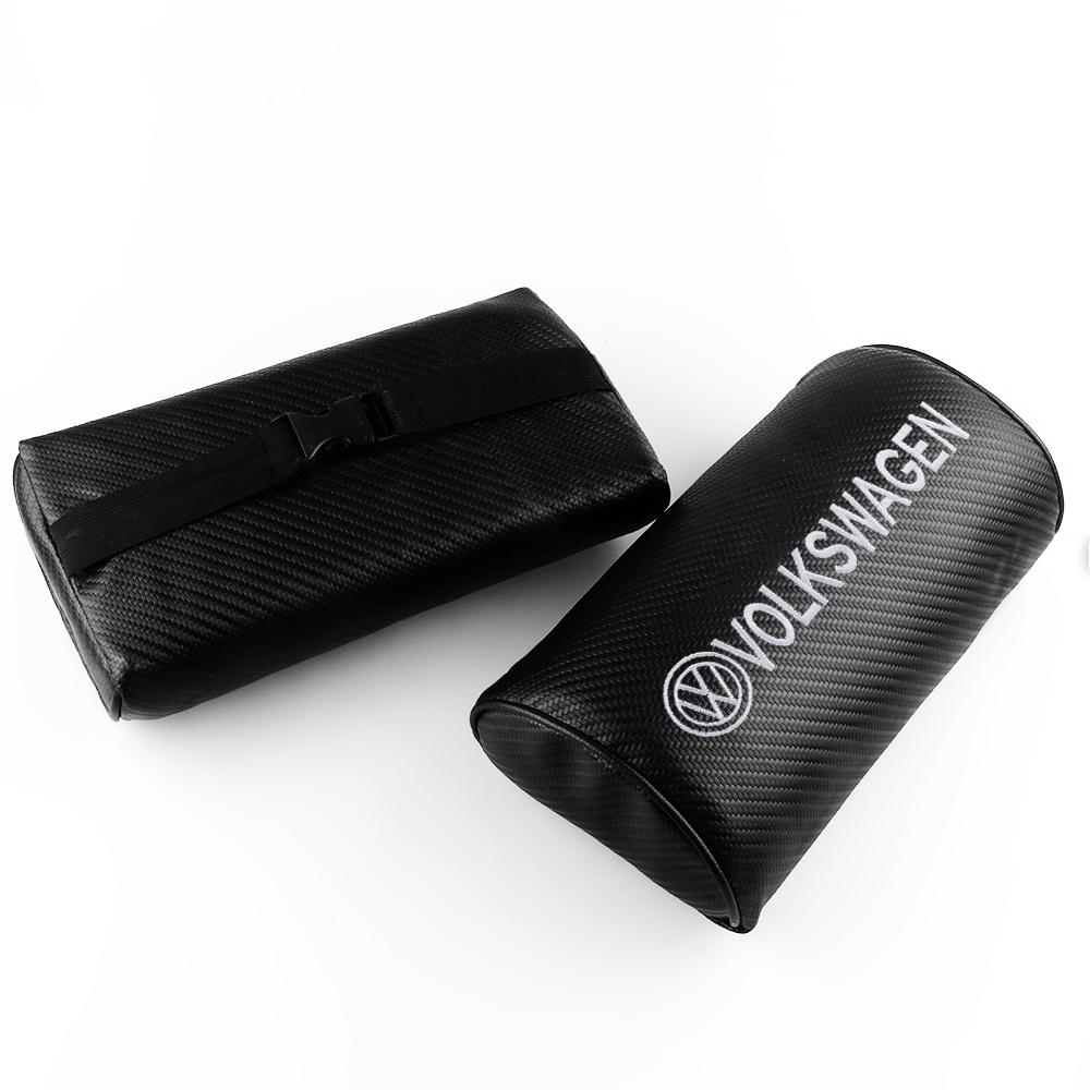 Hub Caps 1/2Pc Carbon Fiber Leather Car Neck Pillows Neck Rest Headrest Valve For Volkswagen VW R Golf 4 5 MK7 Beetle Touran Pas