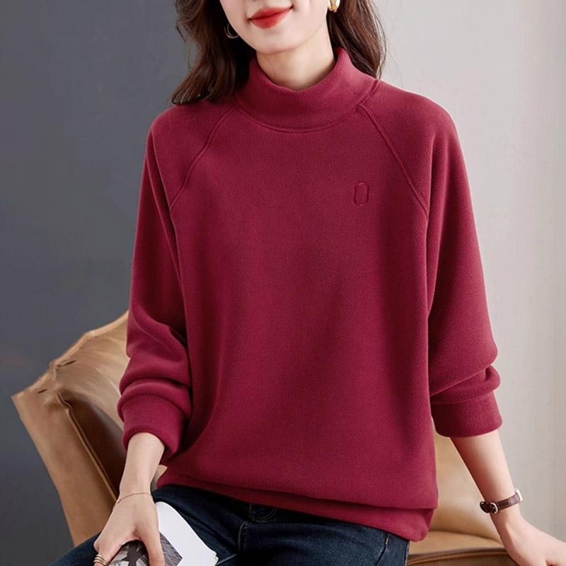 Sweatshirt for Women Cotton Oversize Fleece Thickened Loose Round Neck Casual Half Turtleneck Pullover Long Sleeve Top Sweatshirt