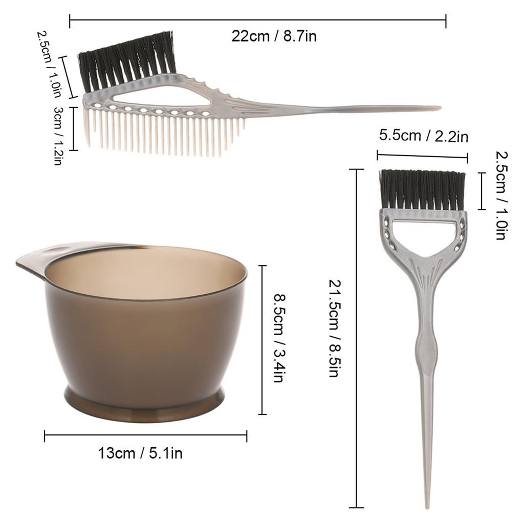 3pcs set Plastic Hair Dye Colouring Brush Comb Bowl Hair Dyeing Kit Hair Color Mixing Bowls Hairdressing Styling Tools