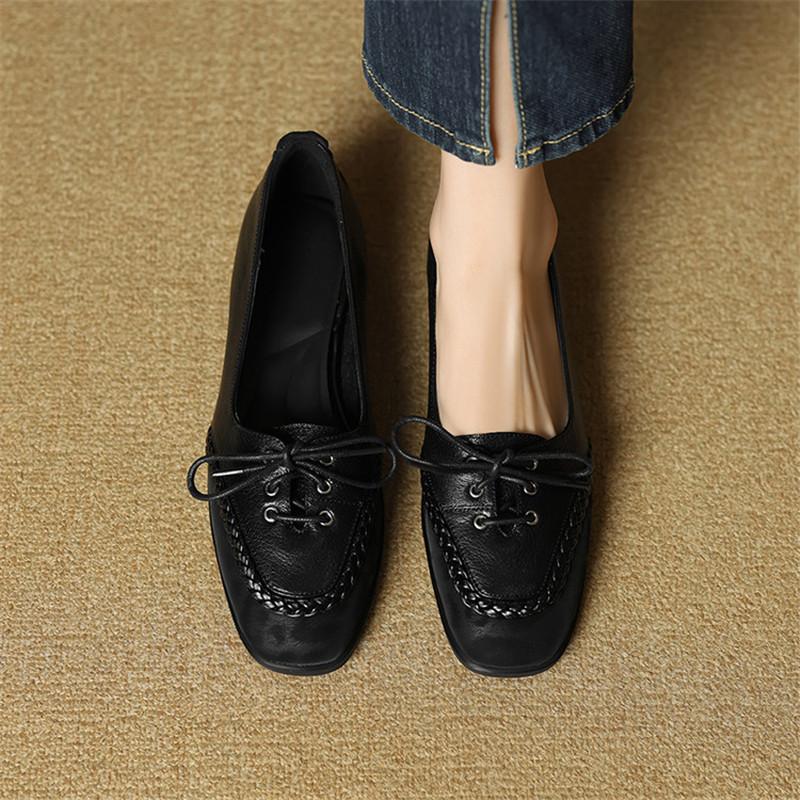 Fashion New Spring/Summer Genuine Leather Women Pumps Shoes for Women Fashion Leopard Print Round Toe Loafers Shoes Women Lace Low Heels