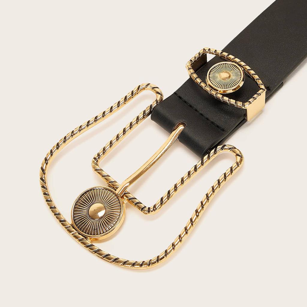 Retro Large Buckle Leather Belt For Women With Mesh Pattern And Silver Alloy Clasp