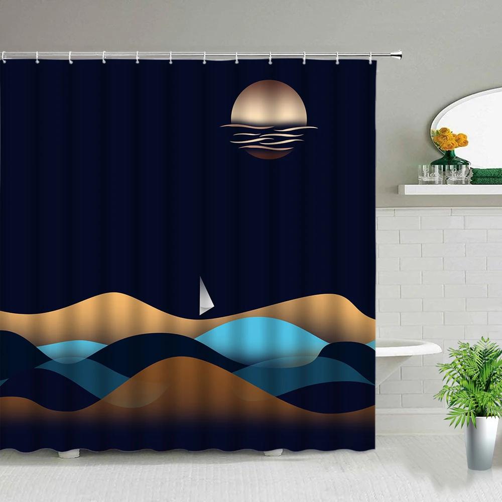 

Modern Chinese Style Pink Mountain Peak Scenery Shower Curtains Ink Painting Forest Landscape Bath Screen Background Wall Decor 35x70in-90x180cm