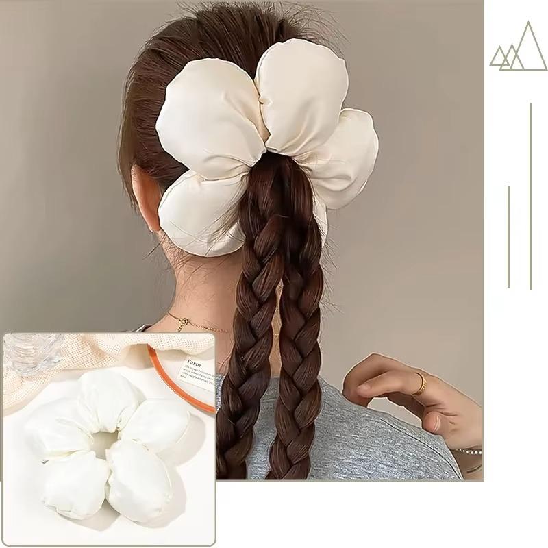 Soft Pillow Elastic Hair Band Scrunchie for Women Luxury Design Big Flower Filled Cotton Solid Satin Ponytail Ties Accessories