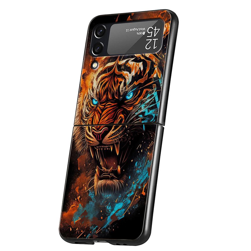 

Cartoon Tiger Hard PC Phone Case For Samsung Galaxy Z Flip 4 5 Black Cover For Galaxy Z Flip 3 Foldable Shockproof Cases Capas Z Flip