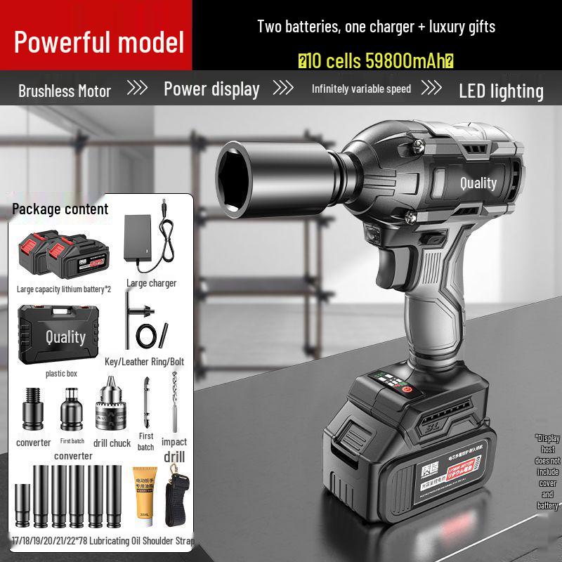 High Torque Rechargeable Brushless Impact Wrench with Lithium Battery for Car Repair