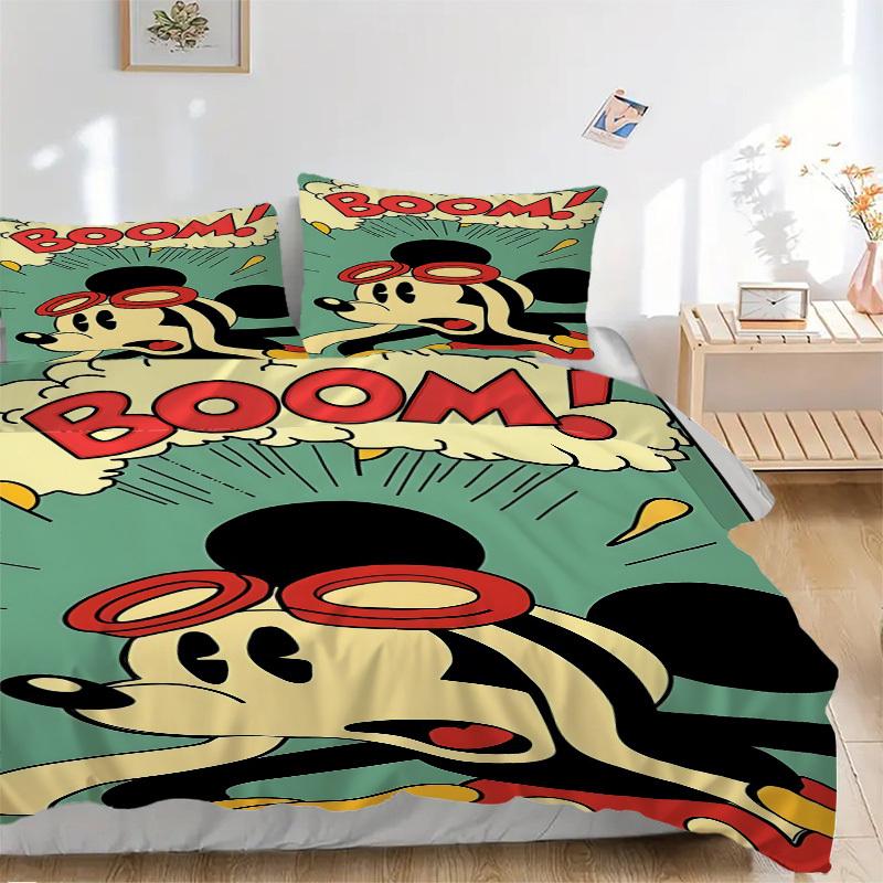 3pcs Mickey Mouse Printed Bedding Set, Breathable And Soft, Machine Washable, Christmas Gift, Suitable for Bedroom Decoration, 101