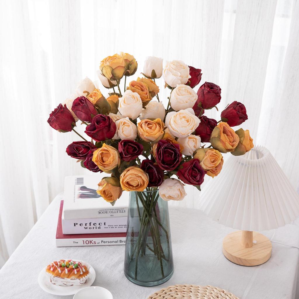 Clearance: 10% Off 3-Head Burned Rose Artificial Flowers | INS Style Home & Wedding Decor