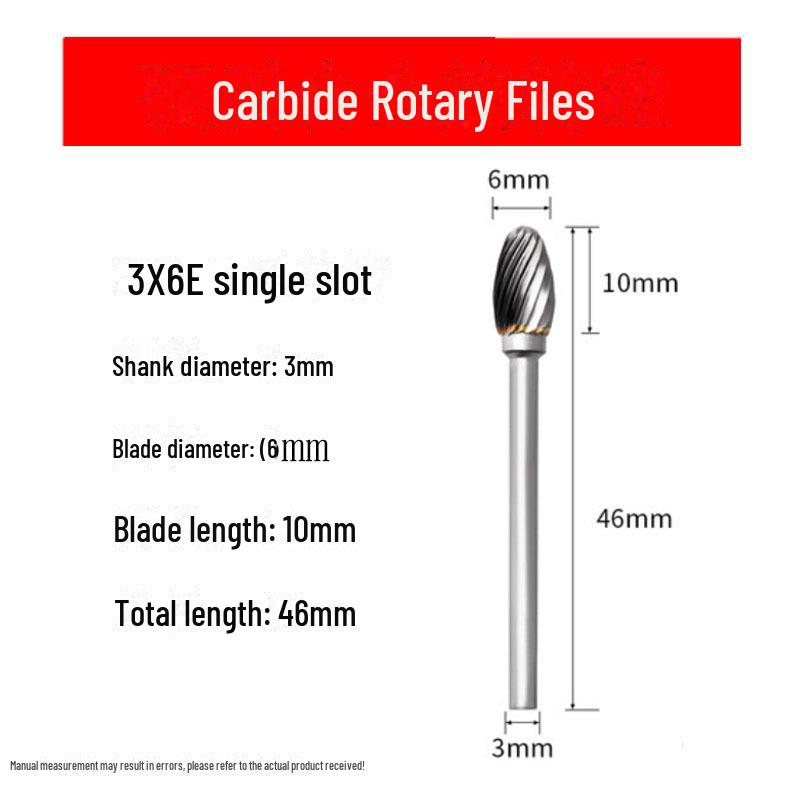 3mmX6 Tungsten Steel Carbide Rotary File for Electric Grinding - Small Metal Grinding Head