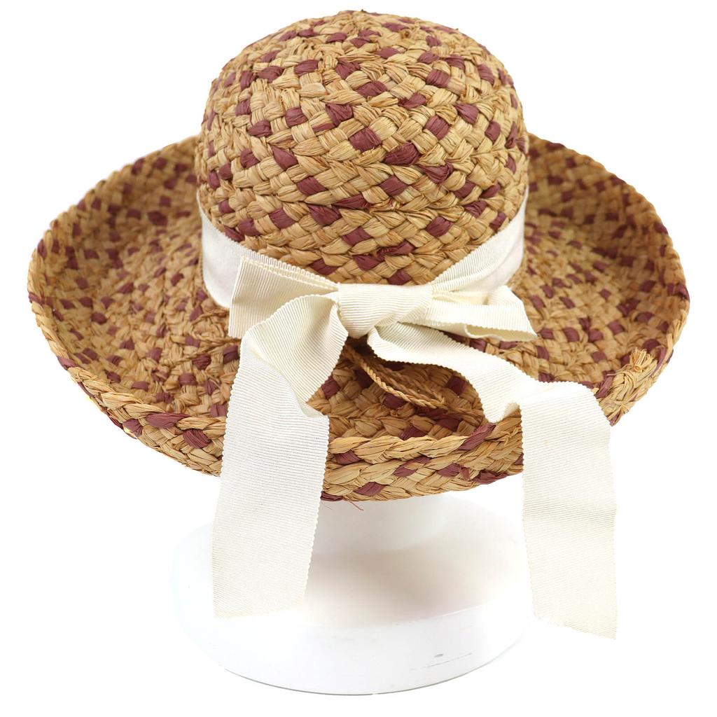 Great HELEN KAMINSKI hat Logo Metal Ribbon Straw Hat Beige Raffia Women Used