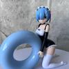 Re Zero Rem Anime Figur Kniende Pose Blauer Schwimmring Schönheitsmädchen Statue Schreibtischdekor Sammlermodell Schmuckstück Für Anime-Fans