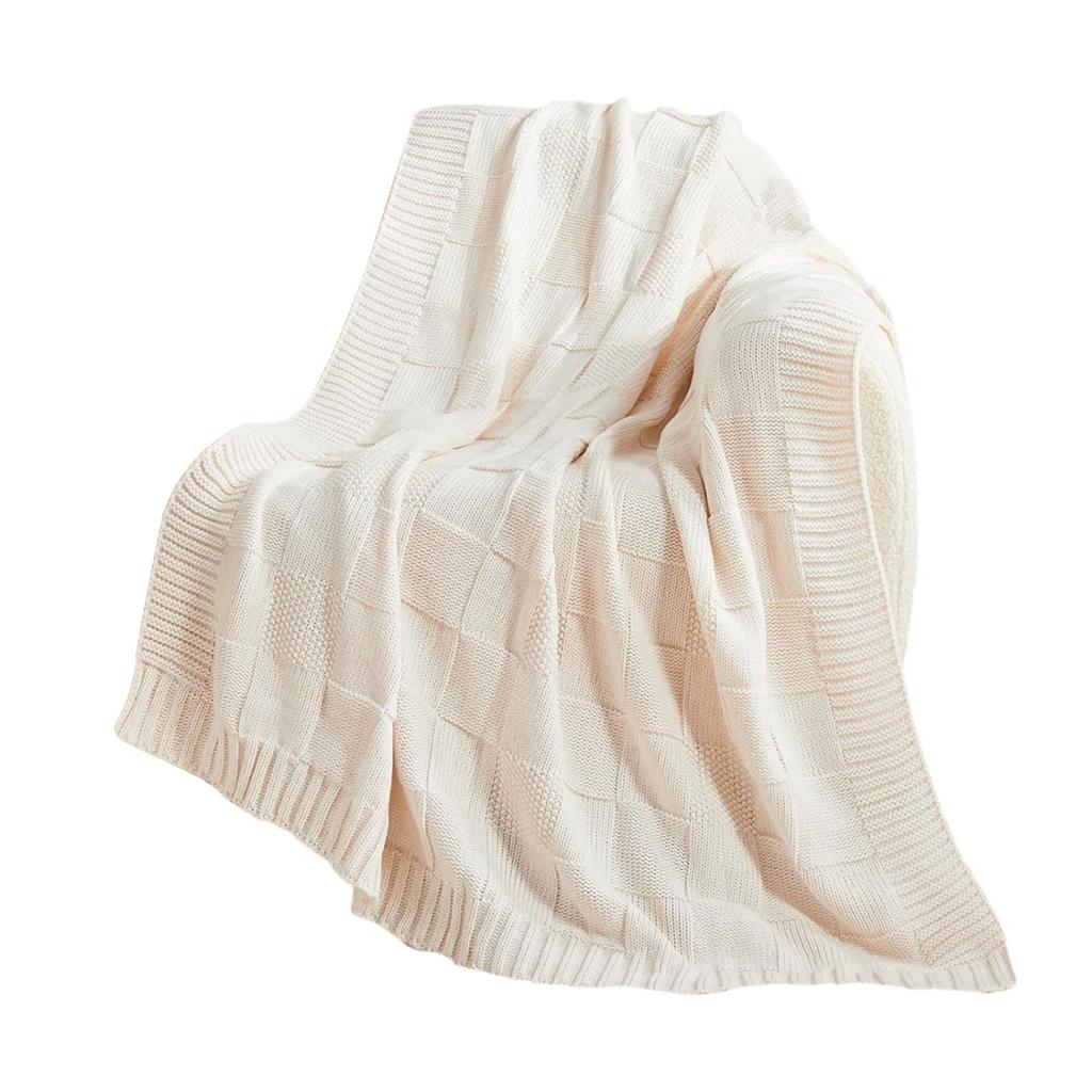 Knit Throw Blanket Checkered Sofa Blanket For Season Lightweight for Home and Travel