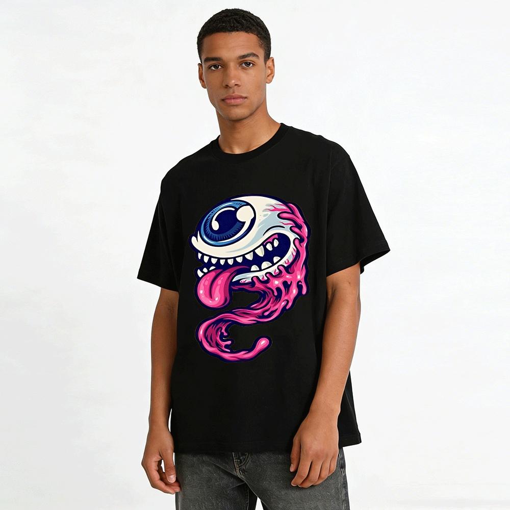 Goofy One-Eyed Monster Tongue Print Trendy Casual Tee Pure cotton T-shirt