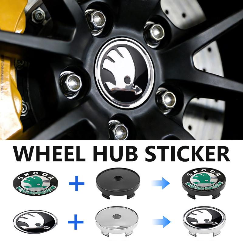 REOY4 For Skoda 4pcs 60mm Car Wheel Center Cover Hub Cap Auto Decoration Accessories VRS Octavia 1 2 3 A7 A5 Fabia Rapid Superb Yeti