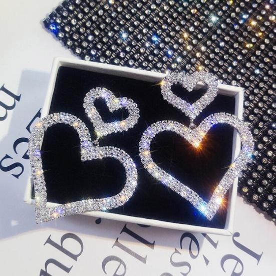 Elegant Women Rhinestone Heart Teardrop Dangle Ear Drop Earrings Party Jewelry