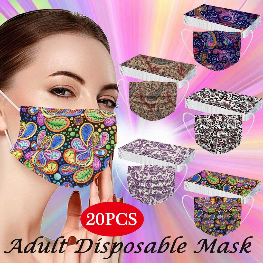 20PCS Adult's Mask Paisley Print Disposable Face Mask Industrial 3Ply Ear Loop