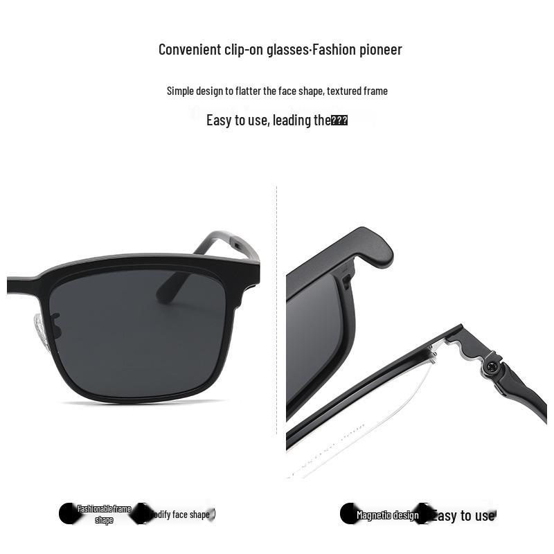 Magnetic Clip-On Sunglasses for Men - Polarized Dual-Use Myopia Half-Rim Frames for Indoor-Outdoor Driving