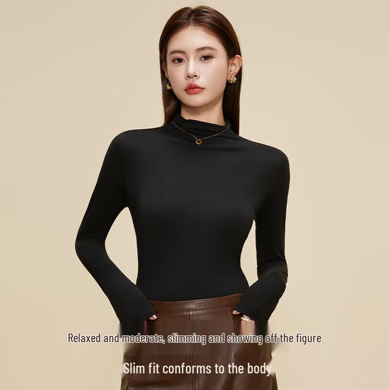 Audifen Women's Double-Sided Brushed Half-High Collar Base Layer Top