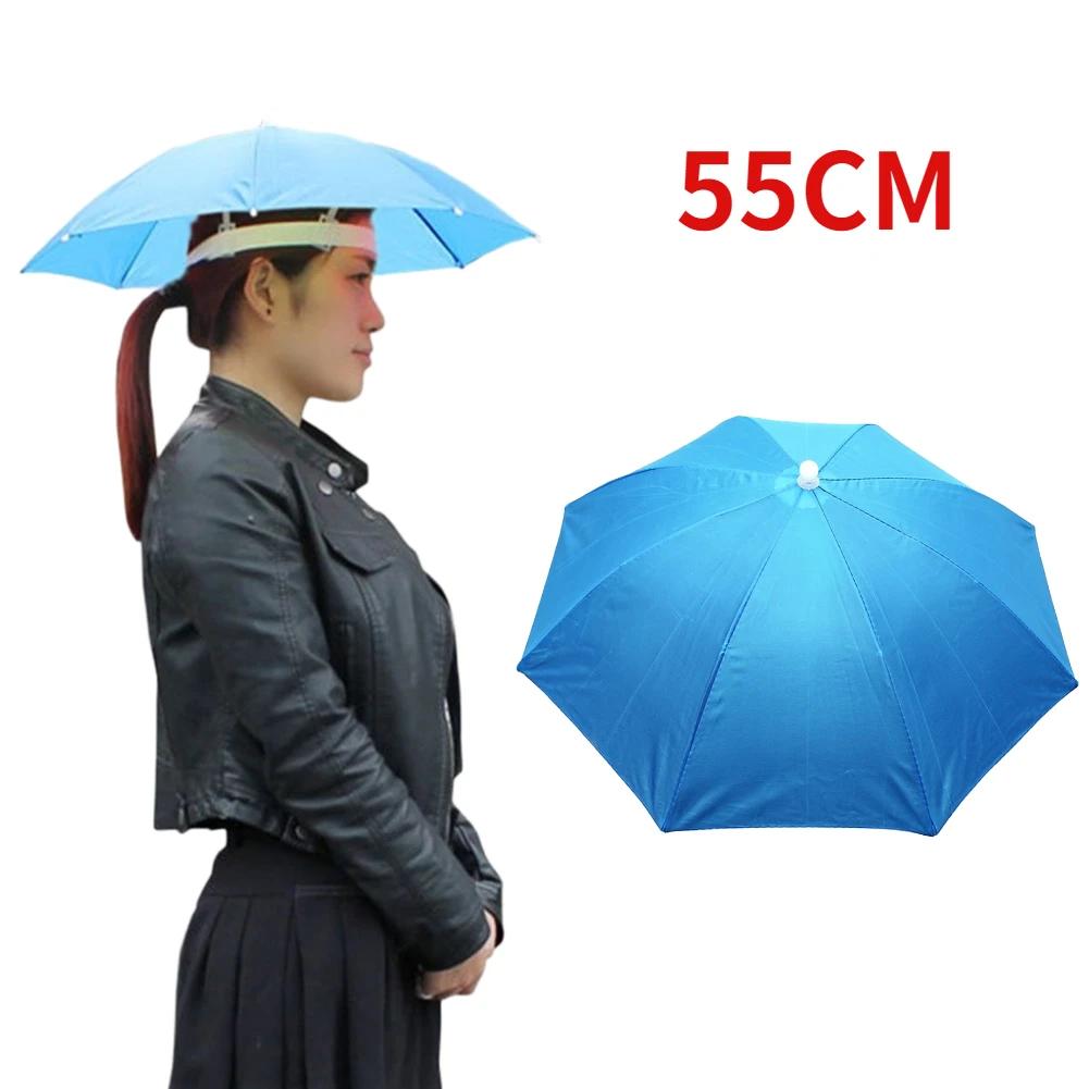 Outdoor Foldable Head Umbrella Hat Anti-Rain Anti-Sun Head-Mounted Headwear Sun Cap for Fishing Golf Cycling Hiking Camping