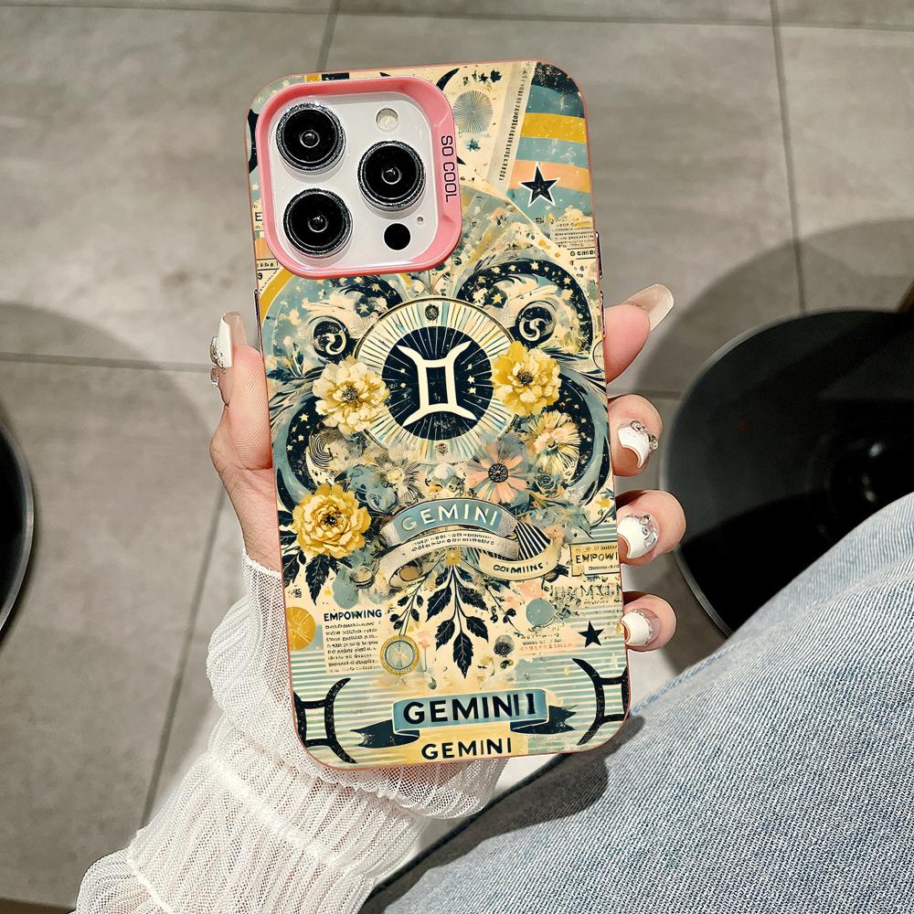 

Zodiac Sign Gemini Phone Case for iPhone 17 16 15 14 13 12 11 X XR XS Air Pro Max Plus Pink Colorful Silver Cover iPhone 15 Pro