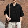INCERUN Summer Men Lapel Neck Short Sleeve Vintage Knot Casual Shirts Tops