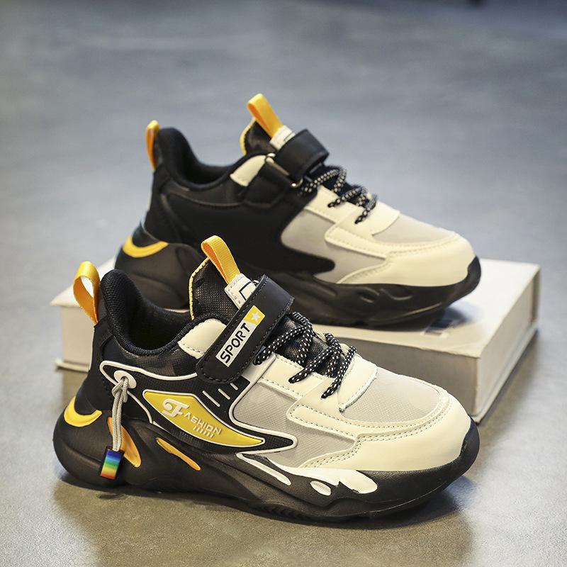 Children's shoes for boys, spring and autumn, with breathable and anti-slip leather thick-soled student casual running children's sports shoes