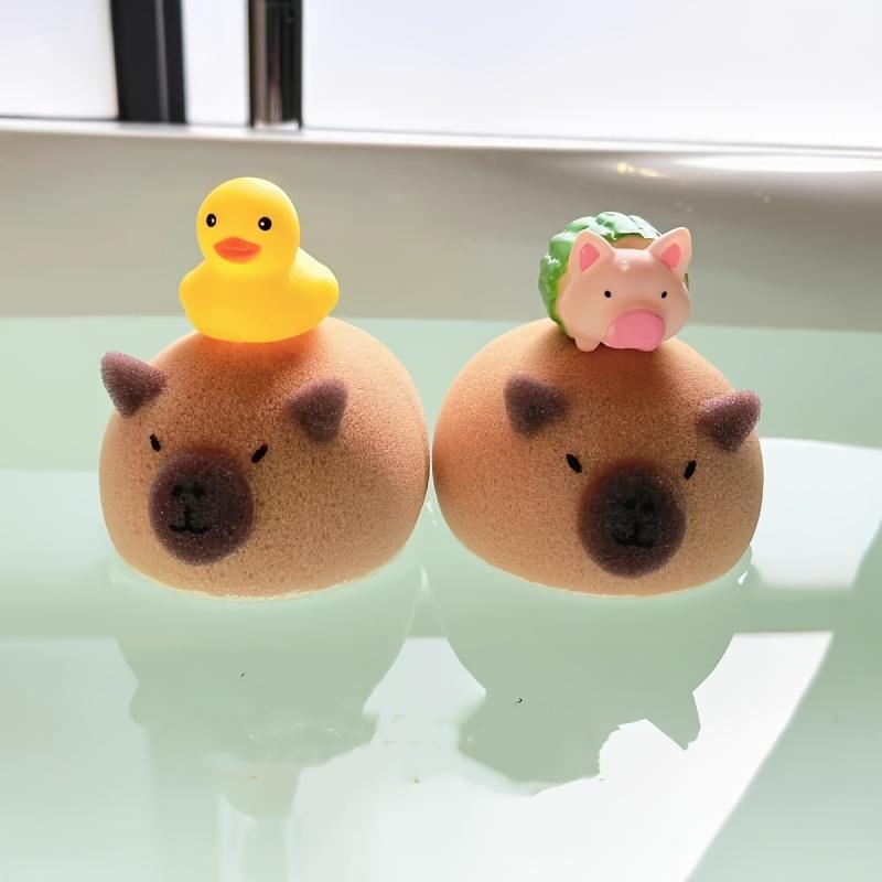 1Pcs Wash Blistering Capybara Bath Sponge Ball Body Exfoliate Household Baby Shower Brushes Bubble Sponges Cartoon Animal Shape