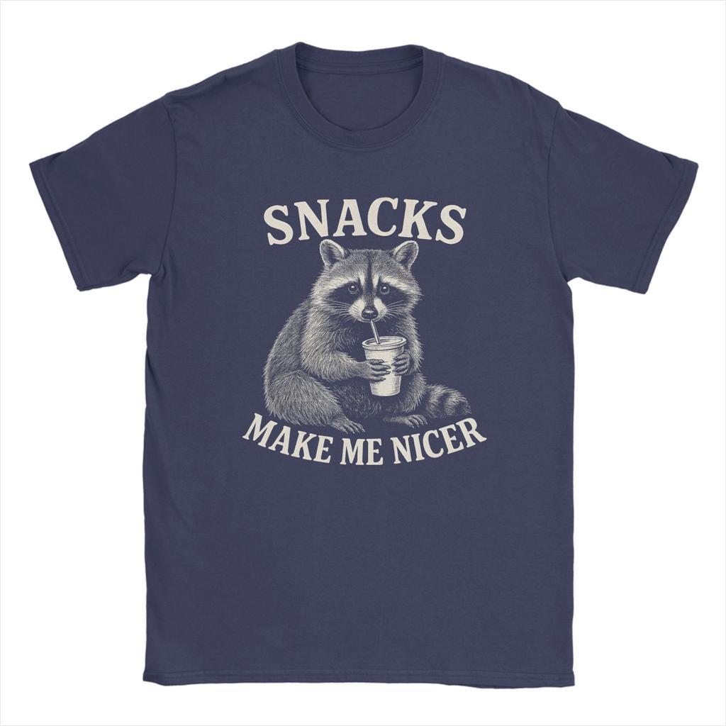 Humorous Snacks Make Me Nicer Raccoon Animal Sarcastic Saying Raccoon TShirts for Unisex Crew Neck Cotton T Shirt