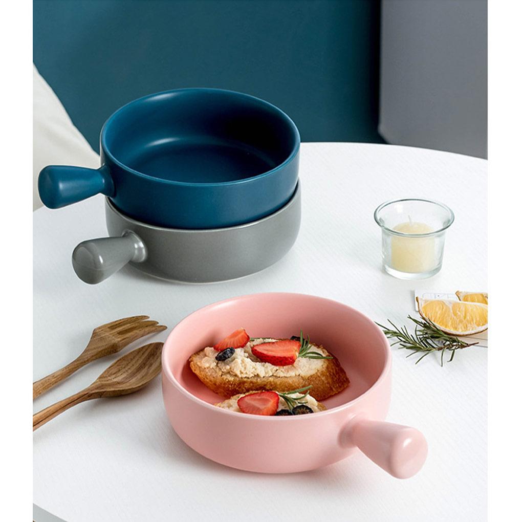 Keramik Salatschüssel mit Griff Einfarbig Entzückend Waschbar Niedlich Zuhause Frühstück Abendessen Suppe Obstschüsseln Geschirr
