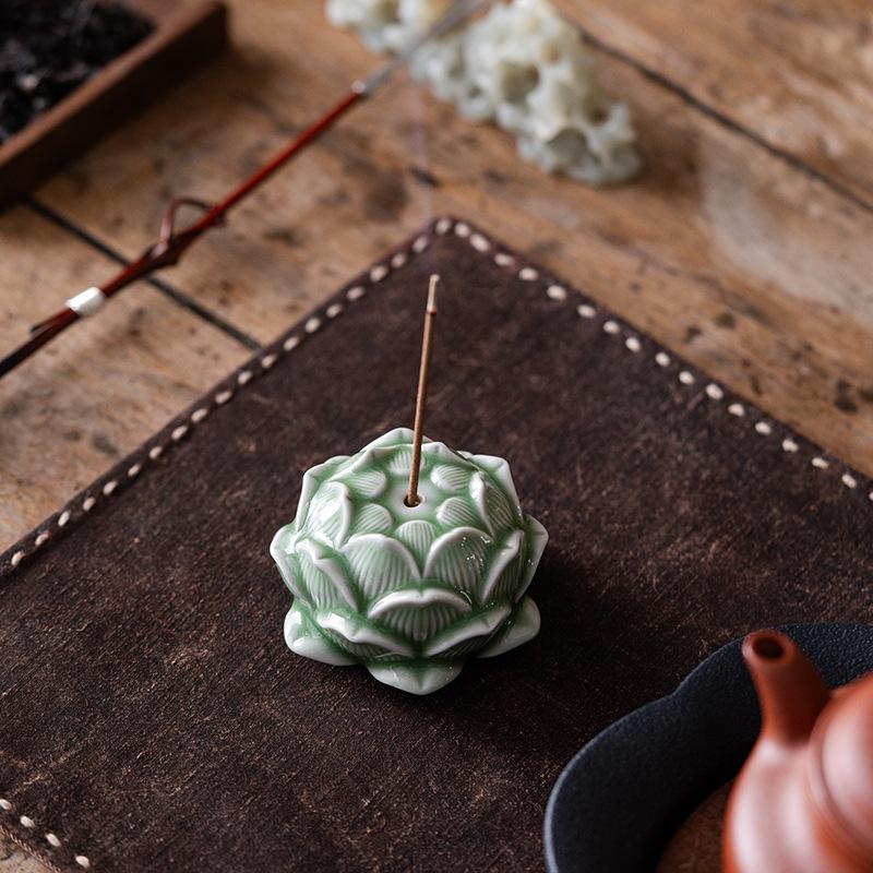 Handmade Celadon Lotus Incense Holder for Home and Tea Ceremonies