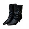 Thin heel short boots women's autumn and winter new versatile French elastic boots suede square high heel thin boots