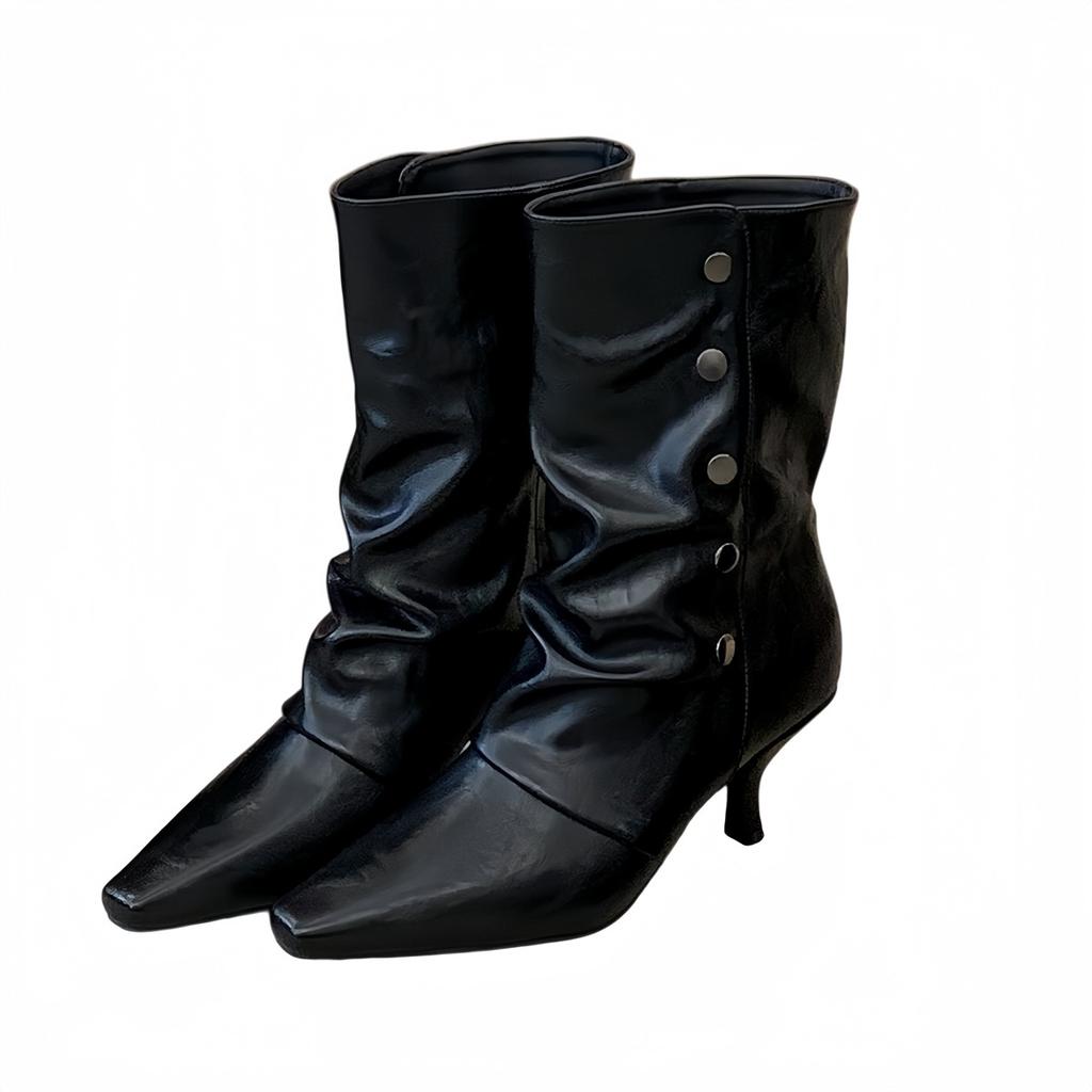 Thin heel short boots women's autumn and winter new versatile French elastic boots suede square high heel thin boots