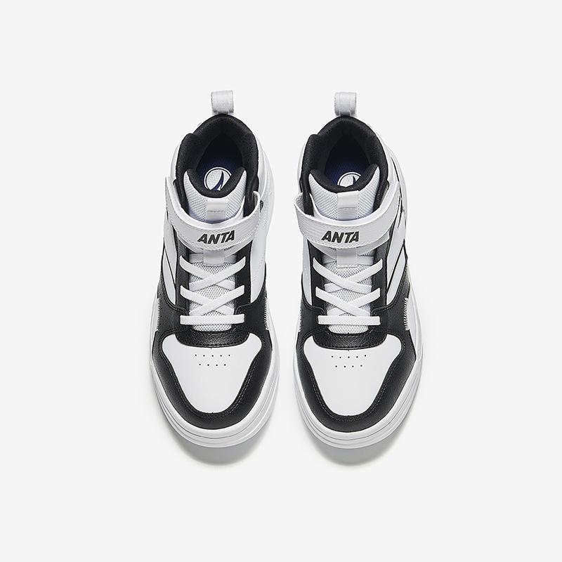 Anta Kids Classic Comfortable Non-Slip Wear-Resistant High-Top Kids Skate Shoes Kids Sneakers White Black A12438002-1