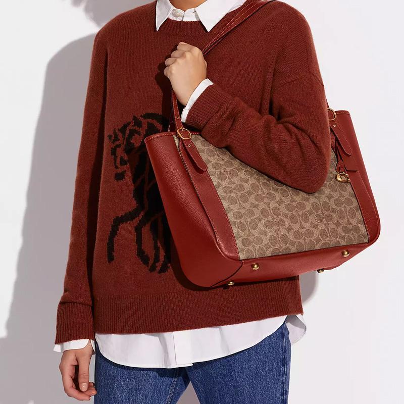 New COACH Canvas Pebbled Leather Tote Bag, Shopping Bag, Handbag, Shoulder Bag Women's Brown C8354-B4NQ4