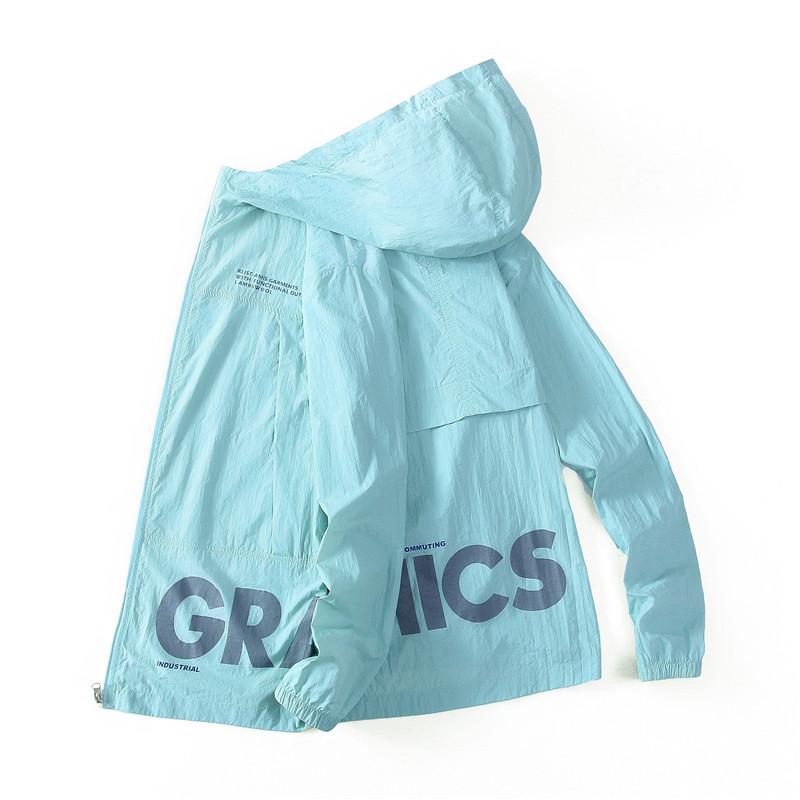 Summer Men's Sun Protection Shirt Thin Quick Drying Hood Windproof Jacket Breathable Letter Print Casual and Versatile Cardigan