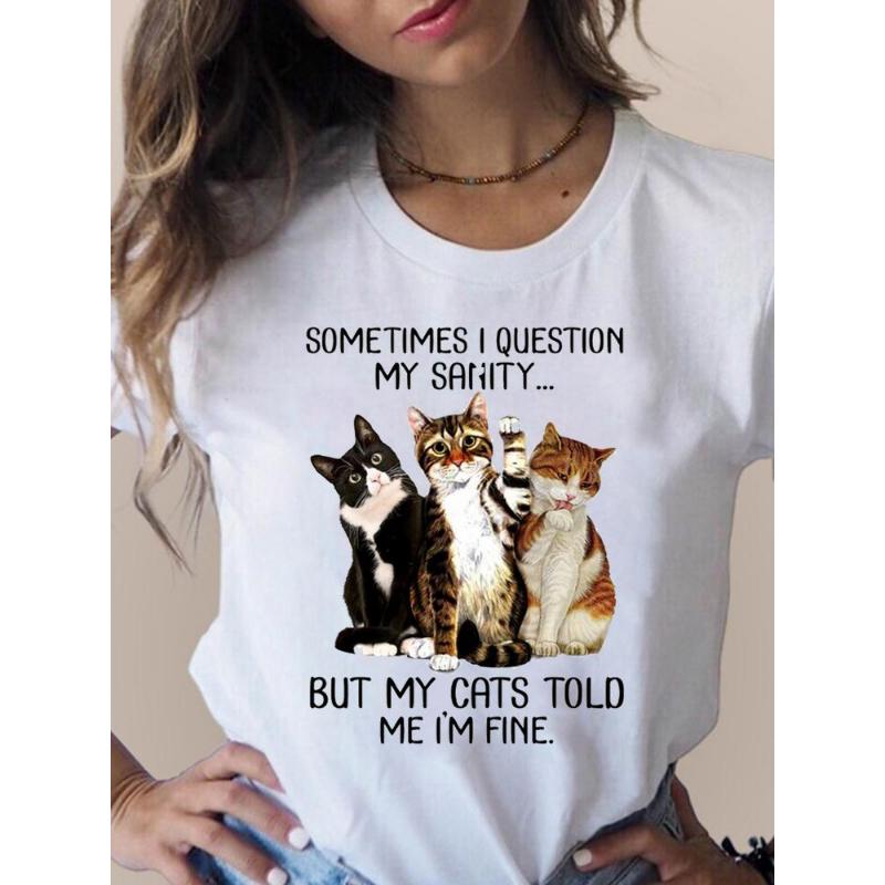Imprimat T Moda 3D Pisică Tendință minunată Îmbrăcăminte pentru femei drăguță Haine cu mânecă scurtă Tricouri de vară Tricou grafic pentru femei