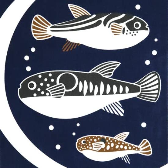 Dyeing Anbo Hand Towel Navy Authentic Made in 35cm x 100cm "Fugu" Blue, Dyed, 100% Cotton, Tokuoka, Japan,