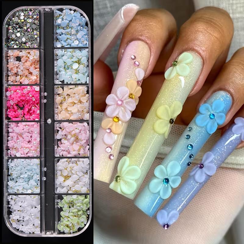 12-box Boxed Resin Flat Bottom Round Diamond Nail Art Jewelry Color Mixed Flat Bottom Rhinestone Cross-border Nail Art Diamond Jewelry