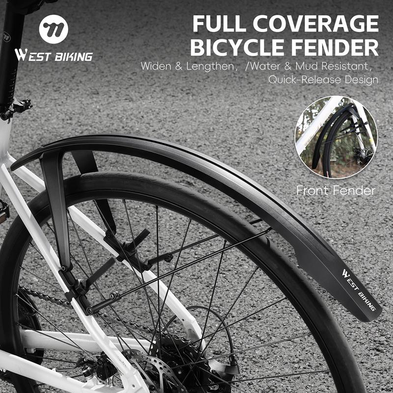 WEST BIKING Bike Fender Set 2PCS Full Coverage Bicycle Fender Quick-release Bike Front Rear Mudguard For 21c-42c Tire Bike Parts