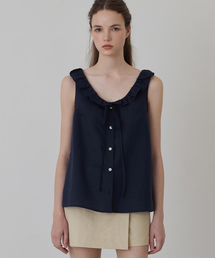 Kwinseulaebis Natural Linen Ruffled Ribbon Vest_Red_2Colors