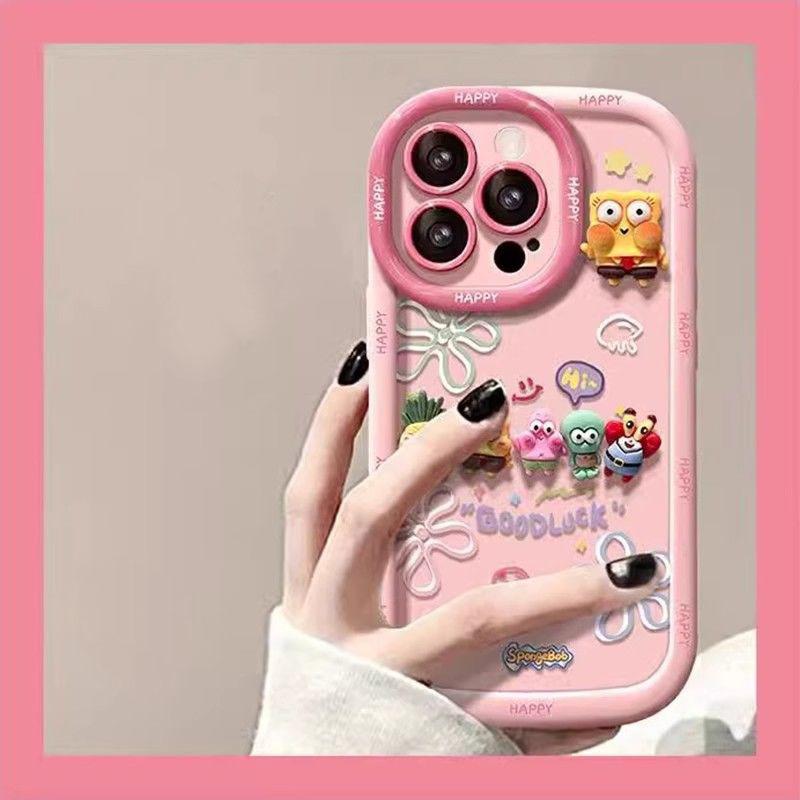 Applicable To Apple 16 SpongeBob SquarePants Mobile Case Cartoon IPhone 15p Skin Feel Diy All Inclusive Protective Case 14