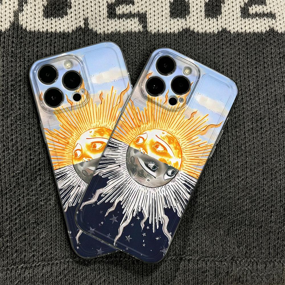 Sun And The Moon Clear Case For Iphone 17 Pro Max 11 15 12 13 14 16 Pro Max Air 16E 17E Cover Funda Bumper