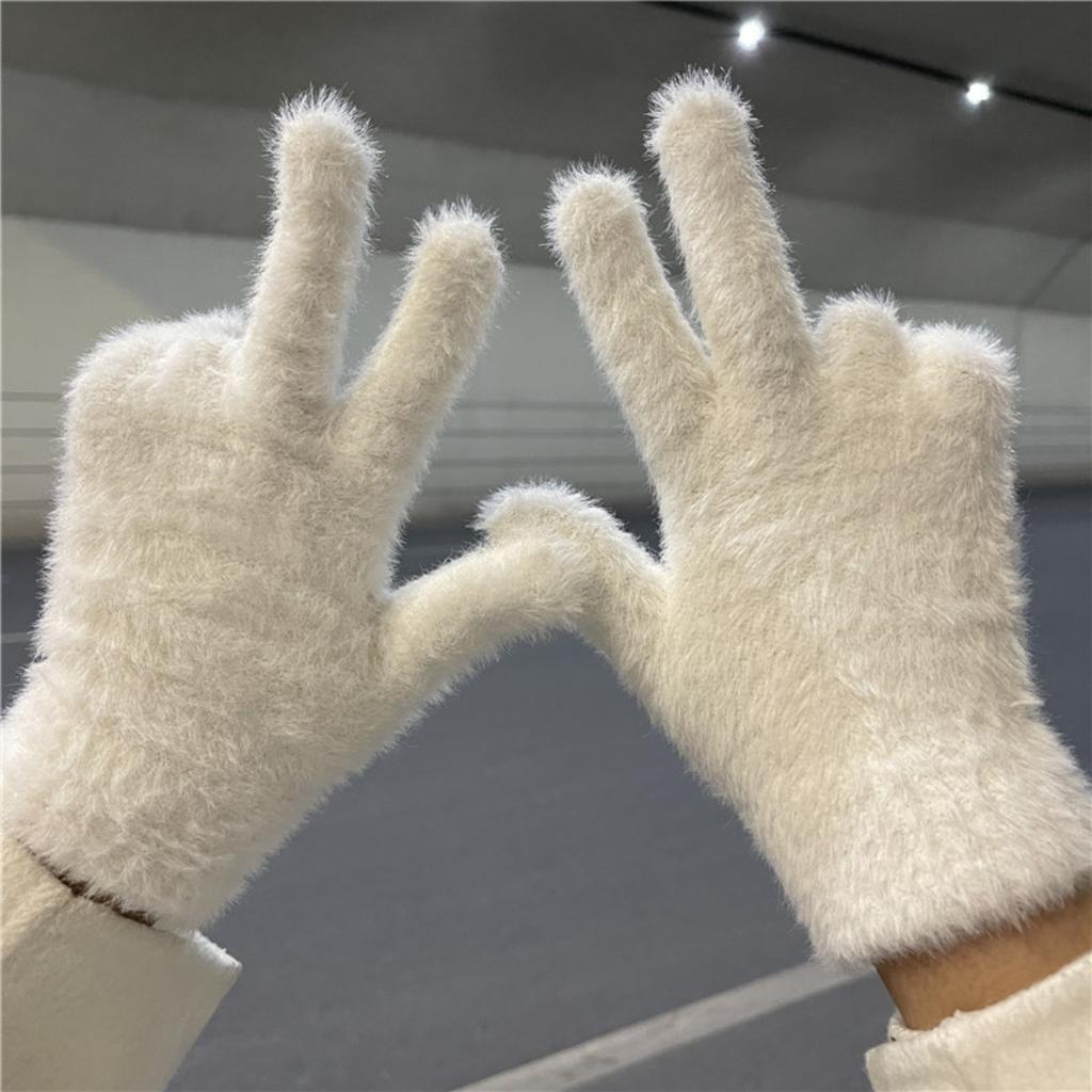 Cycling Imitation Rabbit Fur Plush Gloves for Women, New Autumn and Winter with Plush Insulation, Cute and Divided Finger Cold Resistant Gloves