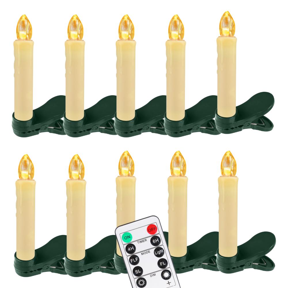 10/20/30Pc LED Flameless Flickering 12CM Taper Clip-On Candles Drip Timer Remote Control Cordless Christmas Tree Holiday Decor