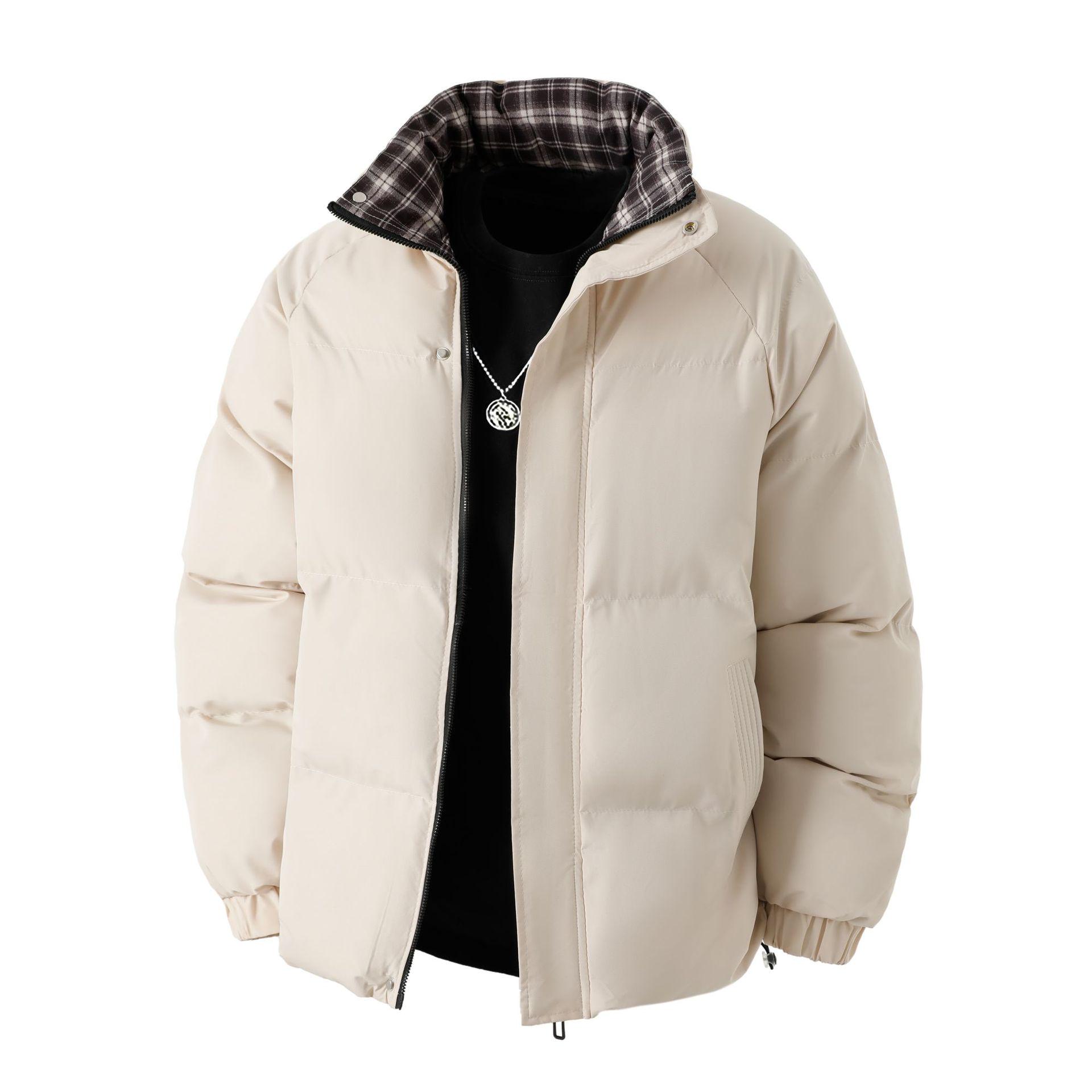 

Men s Floral Plaid Button-Up Jacket - Thickened, Warm Cotton, Loose Plus Size, Hong Kong Style Outerwear for Autumn and Winter 4XL білий