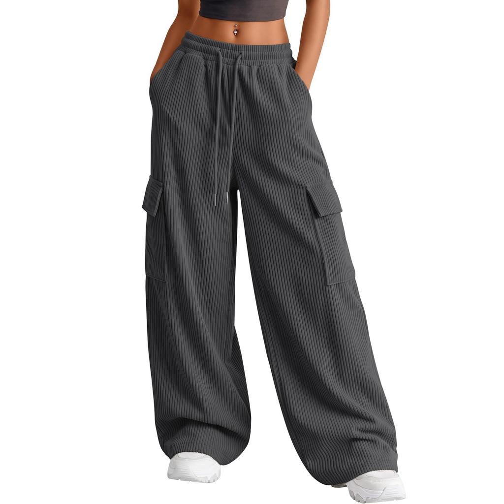 Womens Wide Leg Corduroy Cargo Sweatpants with Pockets