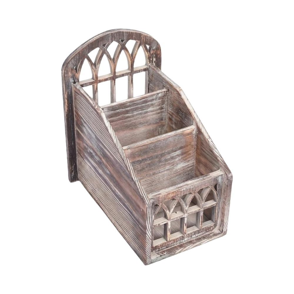 

3 Grids Remote Control Storage Box Wooden Desktop Storage Box Desktop Organizer Office Style C