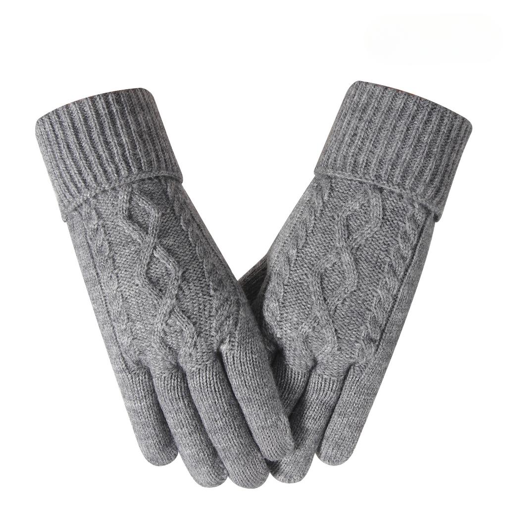 Winter Touch Screen Gloves for Adult Women Knitted Gloves Plus Velvet Thickened Cold Proof Cycling Warm Gloves
