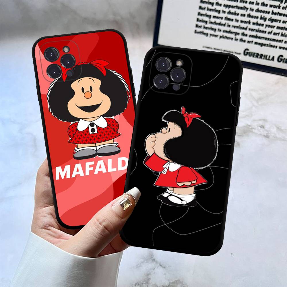 Hot Mafalda Black Silicone TPU Phone Case For Iphone17 Air 16 15 14 13 12 Pro 11 Pro Max Plus Protective Lens Cover Case
