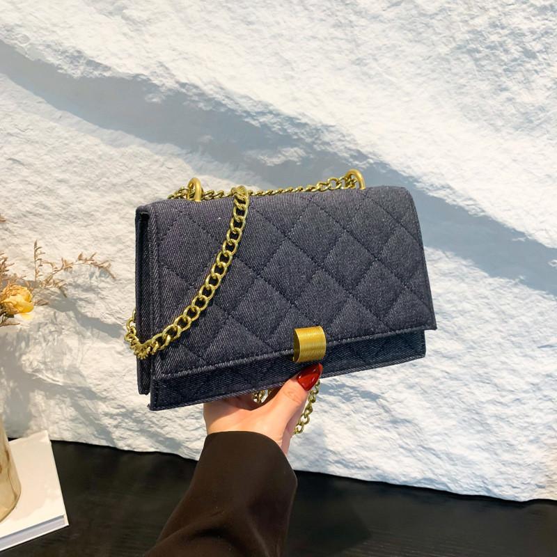 Fashionable Denim Women's Crossbody Bag Vintage Blue Quilted Chain Shoulder Bag